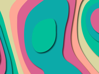Paper art cartoon abstract waves. Paper carve background. Modern origami design template.Paper cut background. Abstract realistic paper decoration for design textured