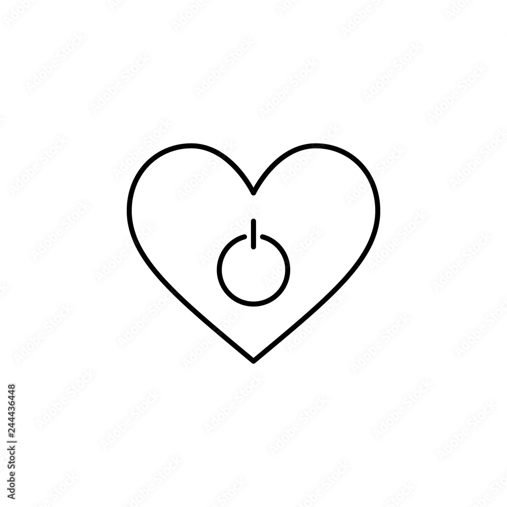 Poster heart shaped power button icon. element of valentine's day icon for mobile concept and web apps. det