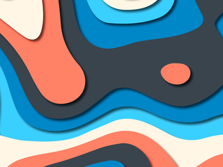 Paper art cartoon abstract waves. Paper carve background. Modern origami design template.Paper cut background. Abstract realistic paper decoration for design textured