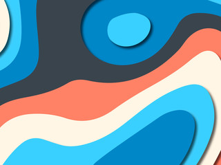 Paper art cartoon abstract waves. Paper carve background. Modern origami design template.Paper cut background. Abstract realistic paper decoration for design textured