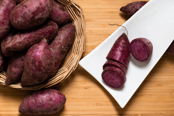 Sweet Potatoes Purple Colored on Table