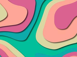 Paper art cartoon abstract waves. Paper carve background. Modern origami design template.Paper cut background. Abstract realistic paper decoration for design textured