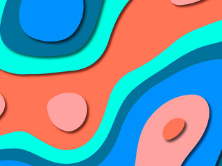 Paper art cartoon abstract waves. Paper carve background. Modern origami design template.Paper cut background. Abstract realistic paper decoration for design textured