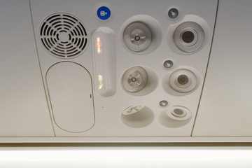 view of air conditioner console panel on board of an aircraft
