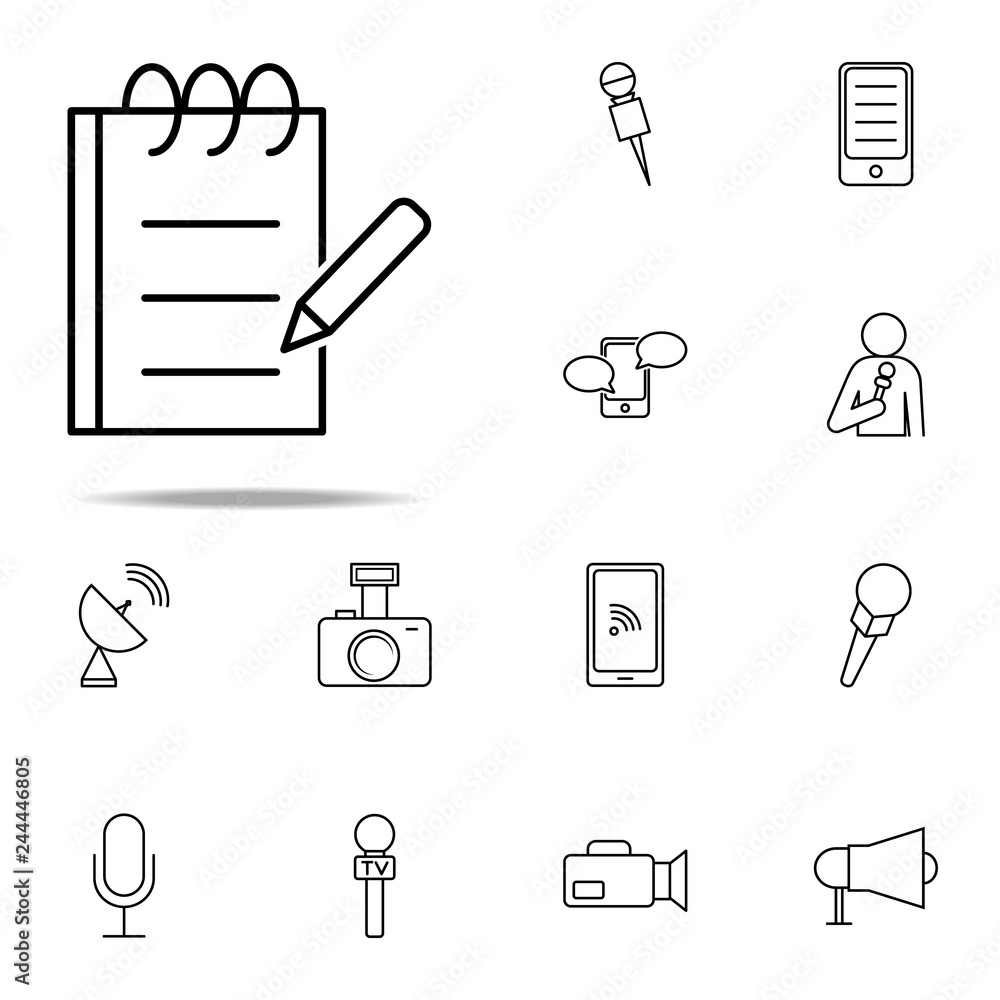 Poster notebook and pen icon. media, press icons universal set for web and mobile