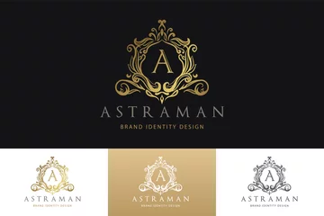Fotobehang Luxury Logo Template  with Luxurious Golden monogram crest  and baroque style design for wedding invitation, Hotel, Boutique brand identity. Vector Illustration. © TWINS DESIGN STUDIO