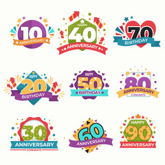 Birthday and anniversary isolated greeting icons vector