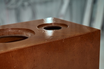 Painting audio speakers. Painting chamber, spray gun. Furniture manufacture. Close-up