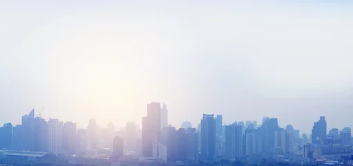 Foto op Plexiglas Landscape view of Bangkok city background with rays of sunlight. © zilvergolf