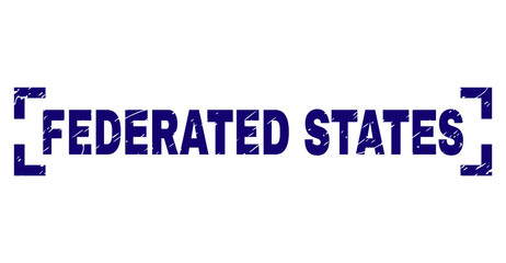 FEDERATED STATES label seal watermark with grunge texture. Text label is placed between corners. Blue vector rubber print of FEDERATED STATES with dust texture.