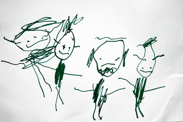 child's drawing of his family with a felt-tip pen