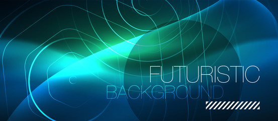 Neon glowing lines, magic energy space blue light concept, abstract background wallpaper design