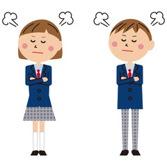 ポップな学生服の男女　怒る