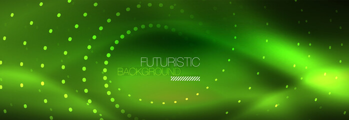 Obraz premium Green neon dotted circles background