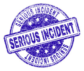 SERIOUS INCIDENT stamp seal watermark with grunge texture. Designed with rounded rectangles and circles. Blue vector rubber print of SERIOUS INCIDENT caption with grunge texture.