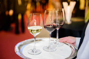 White wine, red wine, ready to serve for upcoming celebrations