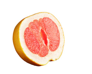 half red ripe grapefruit on white background