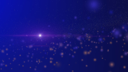 dark purple digital abstract background with wave particles, glow sparkles and space with depth of field. Particles form lines, surface and grid.