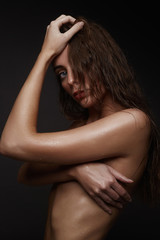 amazing nude woman with wet body and hair
