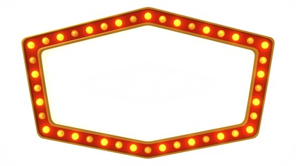 Red marquee gold light board sign retro on white background. 3d rendering