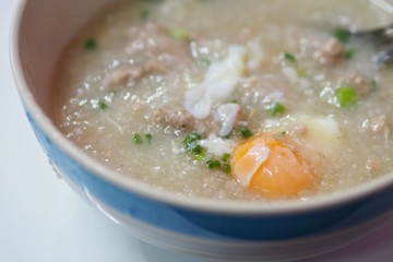 Congee (Rice Porridge) with Soft-boiled eggs.
