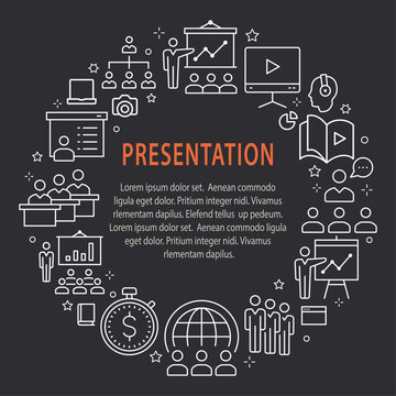 Presentation outline icons set for website, banner, print.