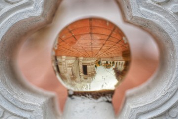 Crystal glass ball Reflection to the temple floor
