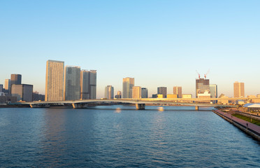 東京　豊洲ビル群の夕暮れ