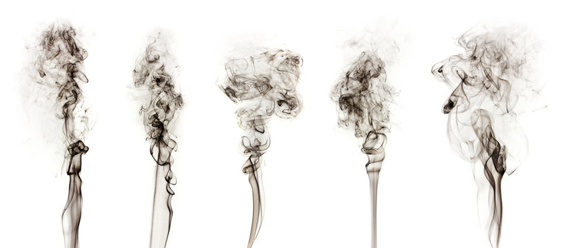 Black smoke collection isolated on  white background.