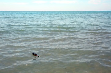 bottle with secret message on the ocean