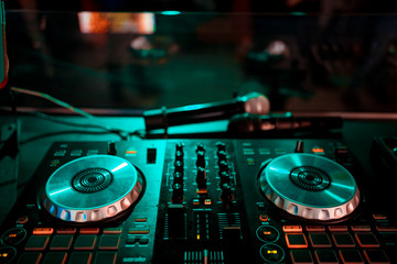 DJ console at the nightclub. Nightlife