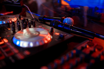 DJ console at the nightclub. Nightlife