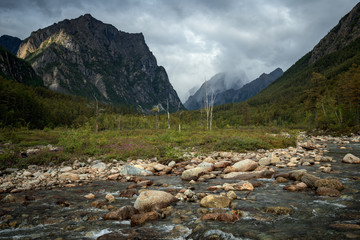 Bad weather in the mountains Kodarsky Range in Transbaikalia, Eastern Siberia