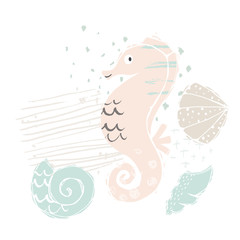 Seahorse baby cute print. Sweet sea animal.