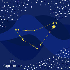 Capricornus constellation vector. Stars on deep blue sky with Capricornus zodiac sign - 244460200