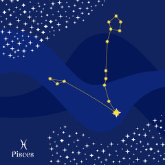 Pisces constellation vector. Stars on deep blue sky with Pisces zodiac sign - 244460217
