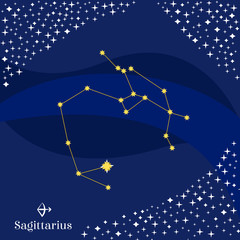 Sagittarius constellation vector. Stars on deep blue sky with Sagittarius zodiac sign - 244460235