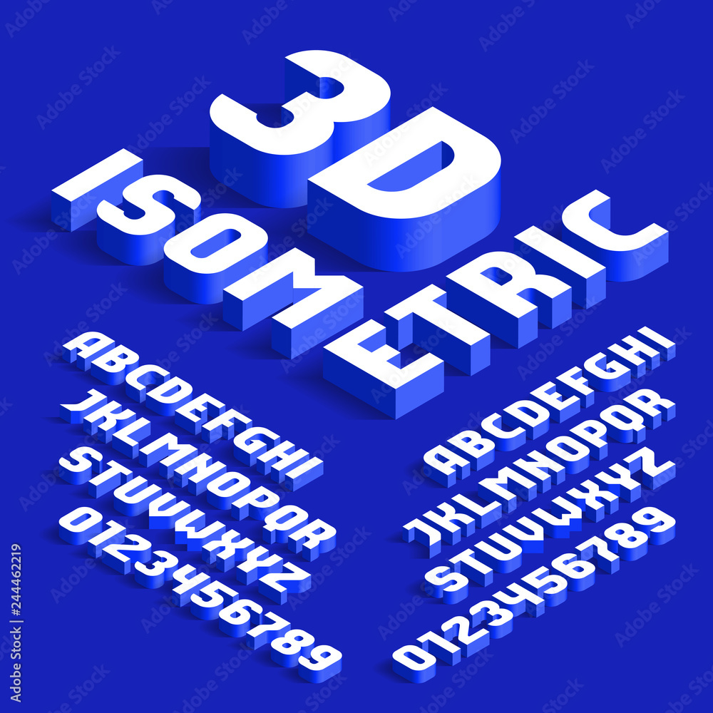 Fototapete 3d isometric alphabet font. 3d effect letters and numbers with shadows. stock vector typescript for 
