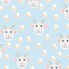 Fototapeta premium Cute goat seamless pattern with fresh popcorn