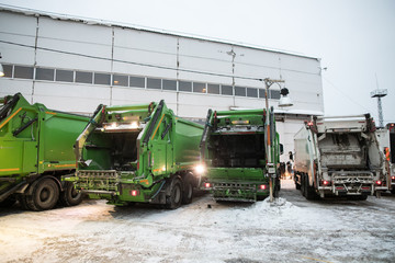 garbage truck of green color. The new one was not yet in work.
