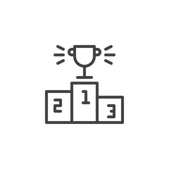 Pedestal and award cup line icon. linear style sign for mobile concept and web design. Winners podium with trophy outline vector icon. First place symbol, logo illustration