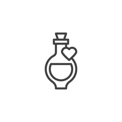 Love potion bottle line icon. linear style sign for mobile concept and web design. Magic elixir with heart outline vector icon. Symbol, logo illustration. Pixel perfect vector graphics