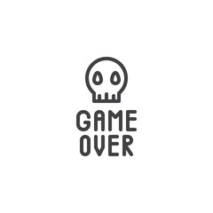Game over skull line icon. linear style sign for mobile concept and web design. Skull with game over text outline vector icon. Symbol, logo illustration. Pixel perfect vector graphics