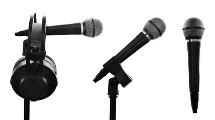Set of microphone isolated on white background