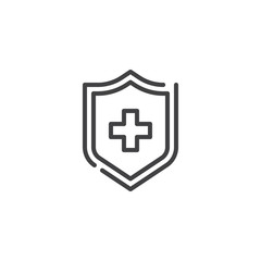 Protection shield line icon. linear style sign for mobile concept and web design. Shield with cross outline vector icon. Symbol, logo illustration. Pixel perfect vector graphics