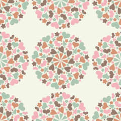 Seamless pattern with decorative hearts and stars. Mandala. Sacred image. Valentine's day. Vector illustration. Can be used for wallpaper, textile, invitation card, web page background.