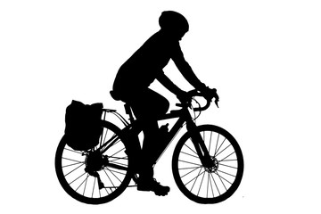 Obraz premium Silhouette man and bike relaxing on white background