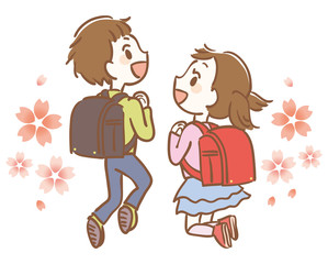 小学生　男女　桜　ジャンプ