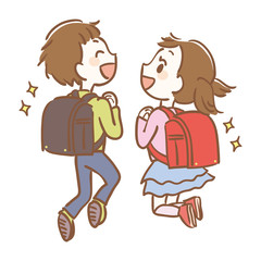 小学生　ランドセル　男女　ジャンプ