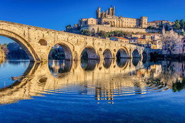 The Old Bridge at Beziers and St. Nazaire Cathedral